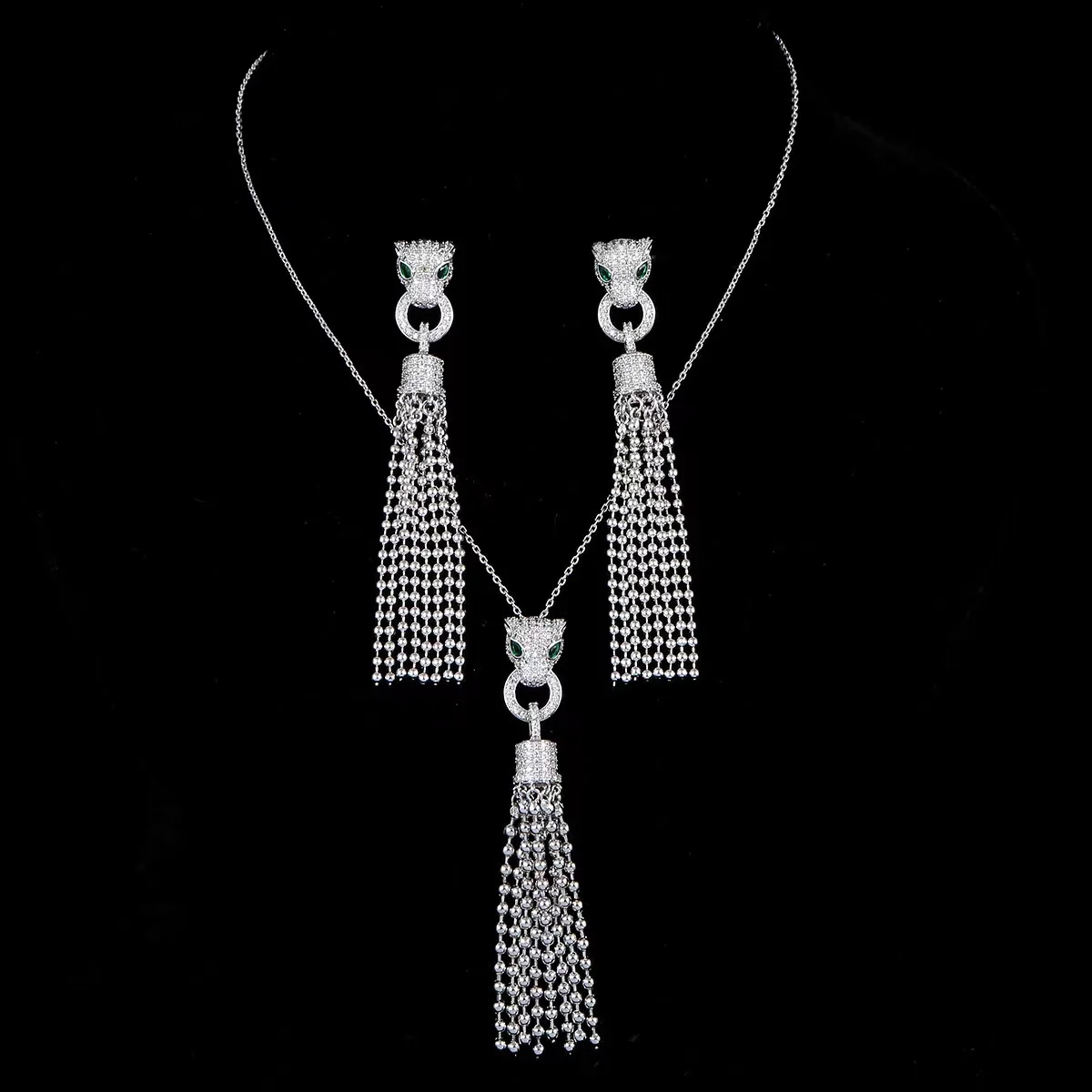 

EYER Fashion Luxury 2PCS Drop Bride Tassle Necklace Jewelry Set For Women Wedding Party Full Zircon Dubai Bridal jewelry Sets