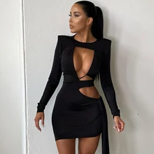 

European And American-Style Women's Clothing2022Spring New Solid Color round Neck Pullover Leisure Lace-up Cutout Long Sleeve Sh