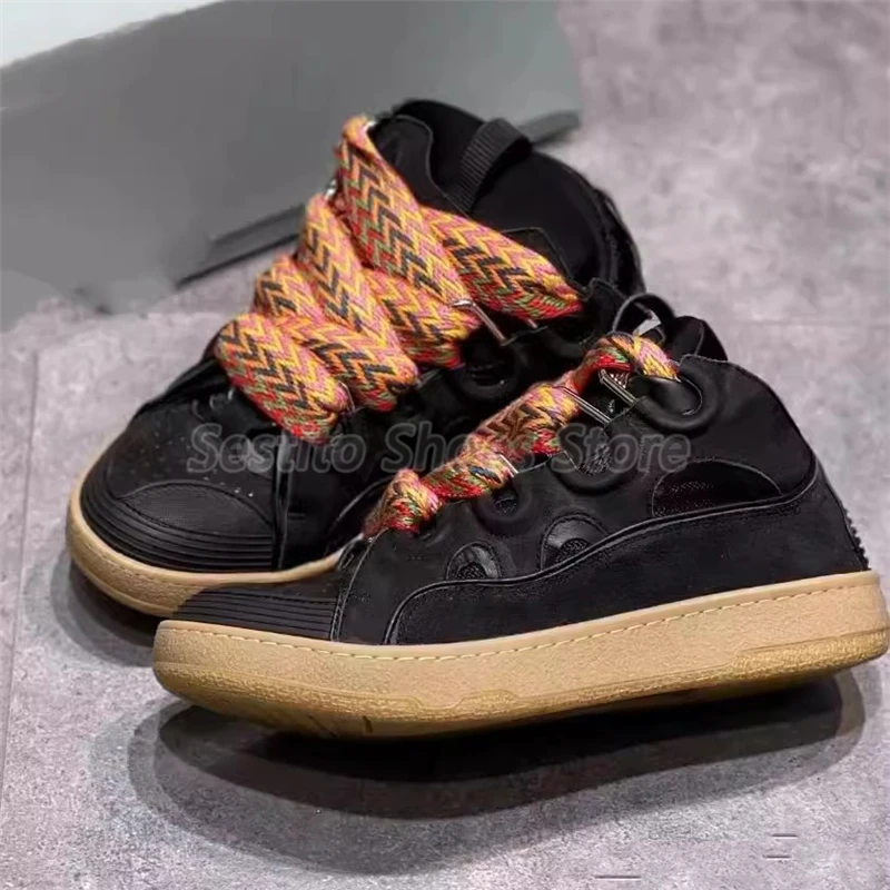 Thick Sole Mixed Colors Casual Sneakers for Men Women Fashion Round Toe Lace Up Skateboard Shoes Outdoor Breathable Couple Shoes 4