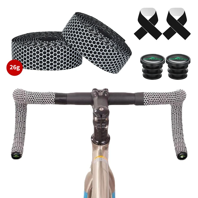 Bike Handlebar Tape Soft Road Bike Bicycle Handlebar Cork EVA PU Bar Tape Professional Cycling Damping Anti-Vibration Wrap With 2 Bar Plug