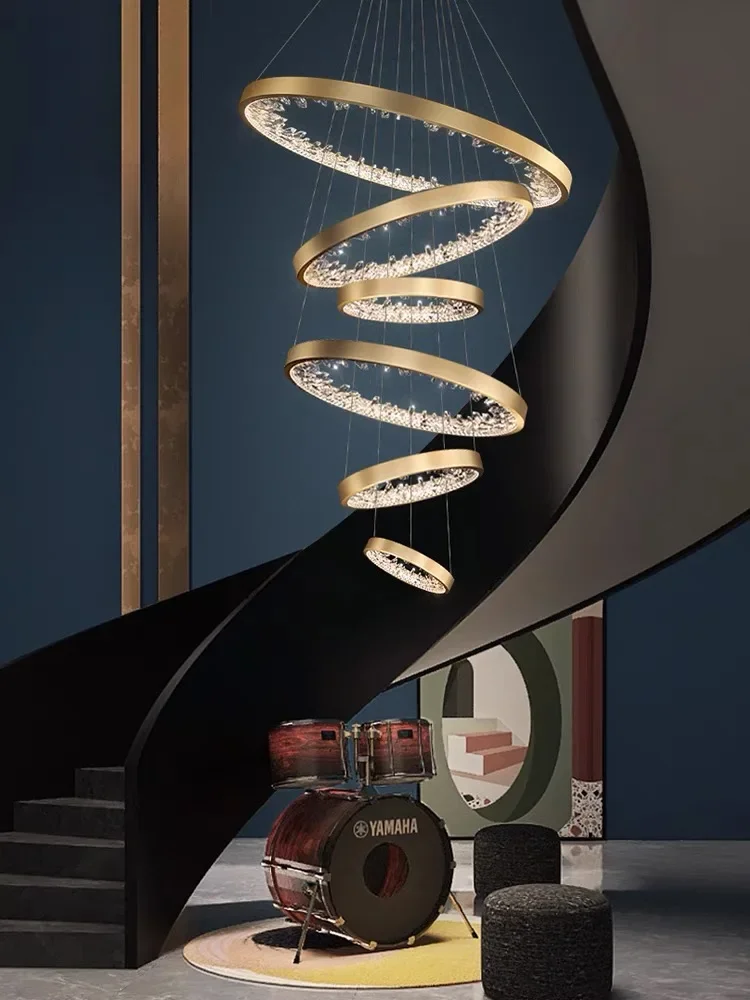 

Duplex Stairs Chandelier Modern Luxury Rings Crystal Large Pendant Lamp For Villa Living Room Home Decor Lighting Lustre Fixture