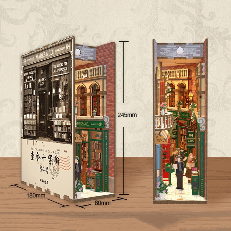 DIY Wooden Book Nook Shelf Insert Kits 84 Charing Cross Street Bookends Miniature Building Kits Bookshelf For Friends Gifts 3