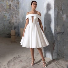 

Eightree Sexy Wedding Dresses Off Shoulder Satin A-Line Short Bride Dress Knee Length Princess Wedding Evening Gowns Plus Size