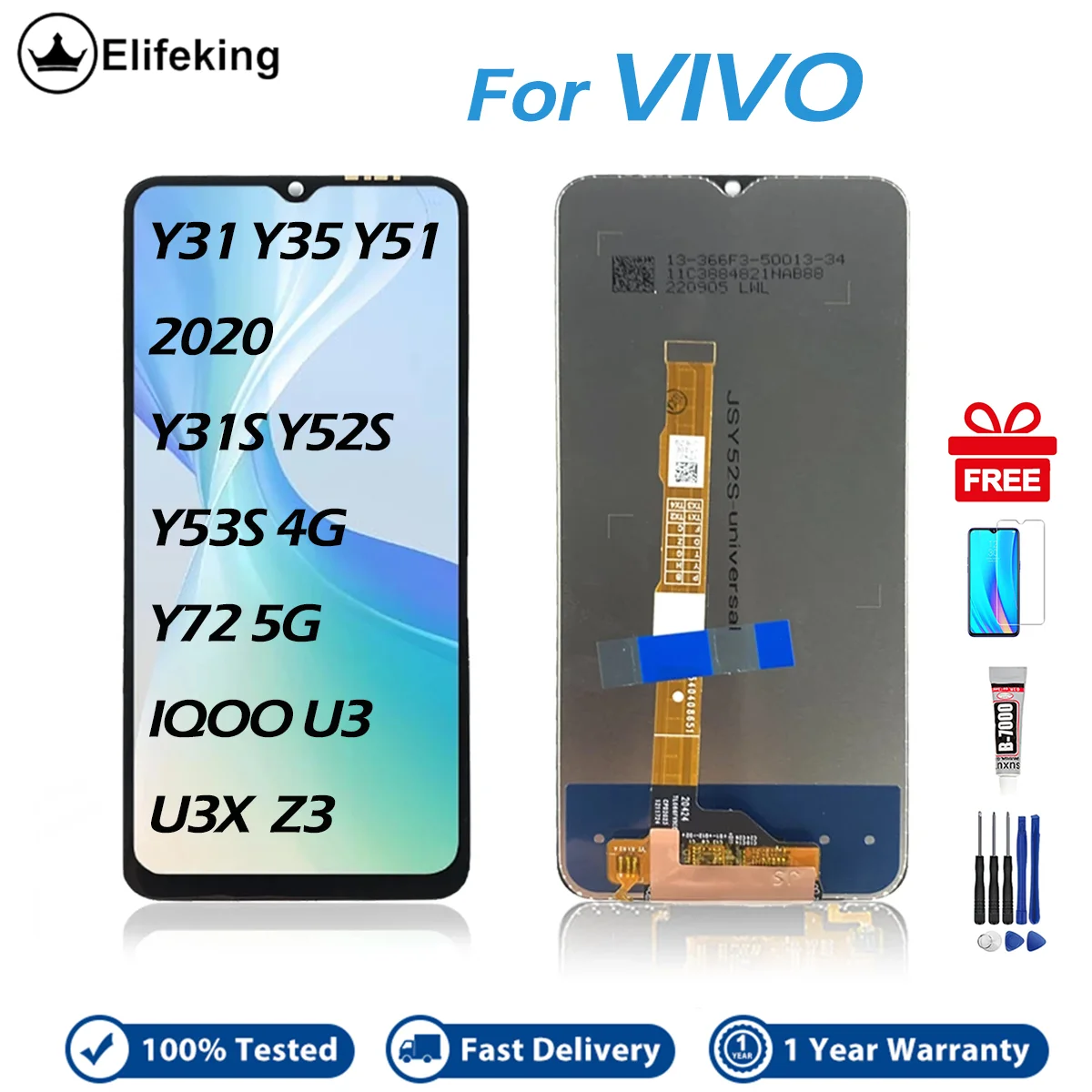 

ЖК-дисплей для VIVO Y31 2020 / Y31s / Y51 2020 / Y52s / Y53s 4G / Y72 5G / Y35 2020 / iQOO U3/U3X/Z3, сменный сенсорный экран в сборе