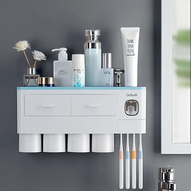 

Factory Outlet Plastic Toothpaste Dispenser Smart Magnetic Toothbrush Holder Wall Mounted