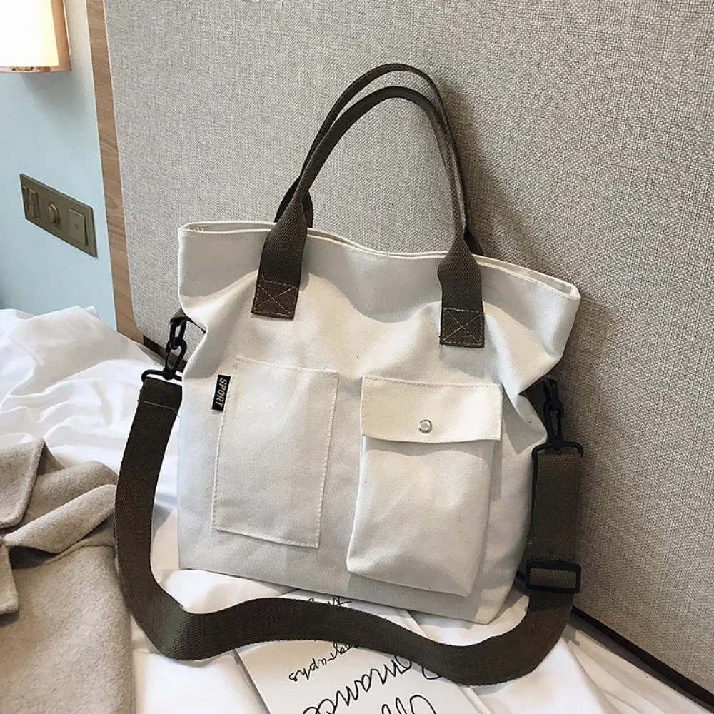 Fashion Canvas Bags Students Handbag Shoulder Bag Large Capacity Solid Color Totes Shopper Bag Casual Female CrossBody 2025 - 5