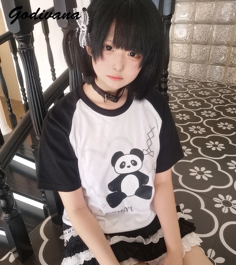 

Оригинальная хлопковая футболка в китайском стиле с коротким рукавом, Мина панда, мягкая хлопковая футболка для студенток, девушек, летняя женская футболка