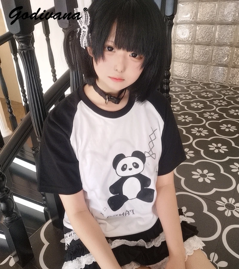 

Chinese Style Original Cotton Short-Sleeved Mine Panda T-shirt Soft Sub-Culture Student Girls Cotton Tee Top Summer Women