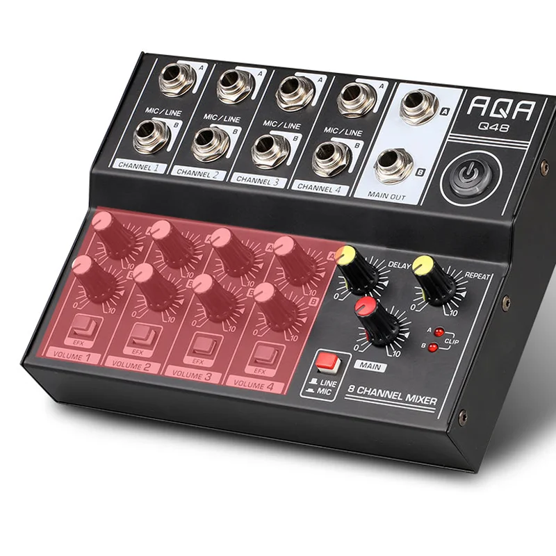 TEYUN Q-48 충전식 전문 휴대용 믹서, 사운드 믹싱 테이블, 일렉트릭 기타, 컴퓨터 DJ 인증, 8 채널