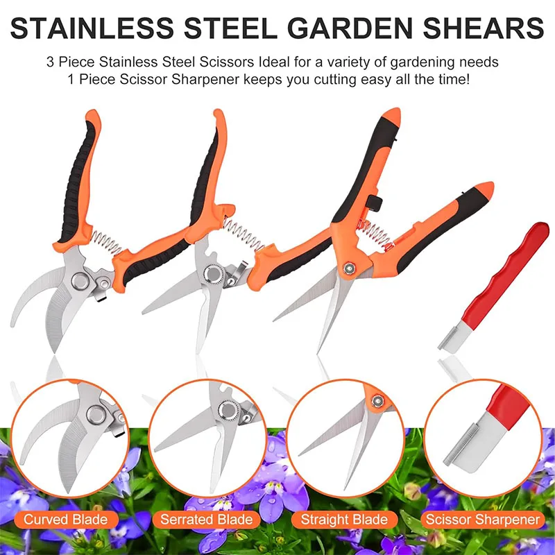 Gardening Tools Scissors 4PCS Garden Scissors Set With Sharpening Stone Stainless Steel Pruning Shears Sharp Blades Curved garden scissors pruning shears garden tools garden pruner