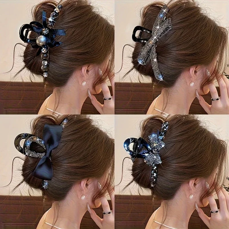 4 Stück elegante Haarklammern mit Schmetterlingsschleife für Damen, modische Strass-Haifischklammern, stilvolle Hochsteckfrisur, geeignet für den täglichen Gebrauch, Haar-Accessoires