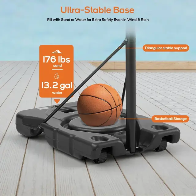 Adjustable Portable Basketball Hoop, 6.1-10ft, Shatterproof Backboard, Fillable Base for Pool/Backyard/Driveway