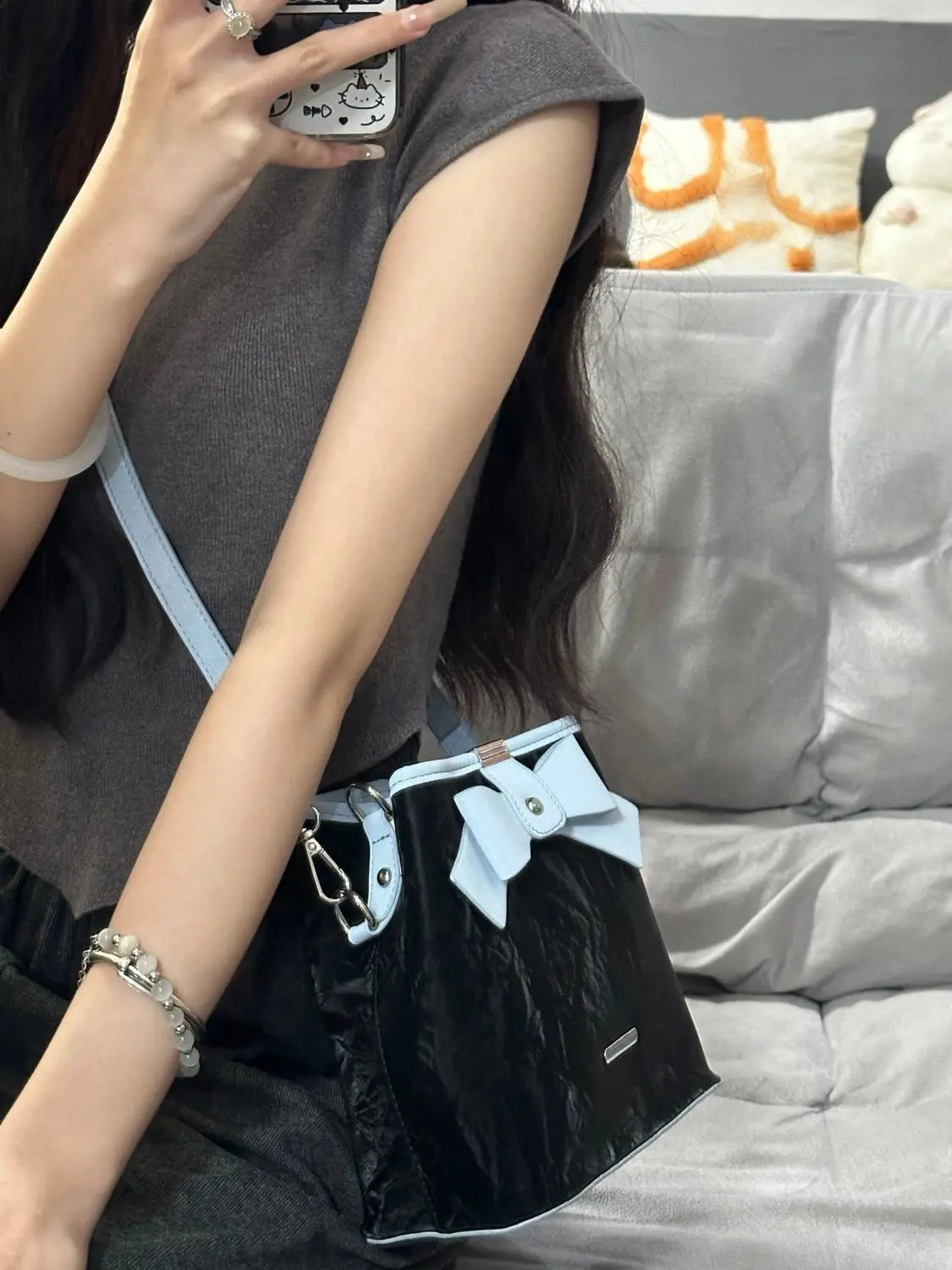 JIAERDI Sweet Cool Black Shoulder Bags Purse Women 2025 Versatile Bow Y2k Handbag Female Hot Girls Crossbody Bags Bucket Bag New