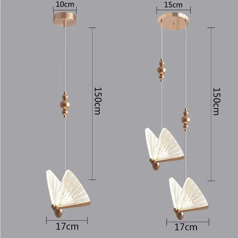 Modern LED Pendant Lights Luxury Creative Chandeliers Butterfly Single Double Head Nordic Bedside Long-line Hanging Lamp 6