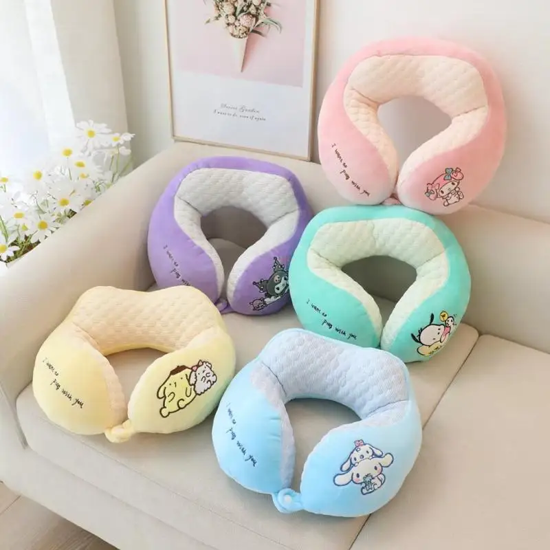 

Kawaii Sanrio Kuromi My Melody Cinnamoroll Cartoon Cute Neck Pillow Ice Silk U-Shaped Anime Figure Portable Travel Office Nap