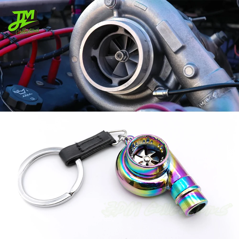

High Quality Car Whistle Sound Keychain Sleeve Bearing Spinning Zinc Alloy Auto Part Toy Turbine Turbocharger Key Chain Key Ring