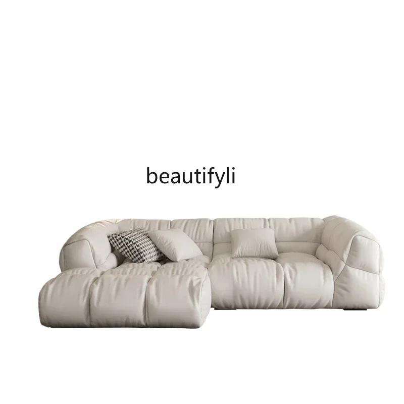 

Cloud Sofa Living Room Puff Faux Leather Simple Modern Italian Large and Small Apartment Type Latex Cream Style