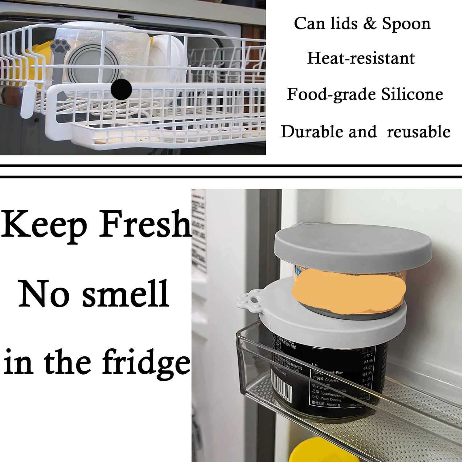 2 Can Lids& 1 Cat Food Can Spoons , Multi-function Can Opener ,Silicone Pet Food Can Covers, Cute Paw Shape Wet Food Spoon 3