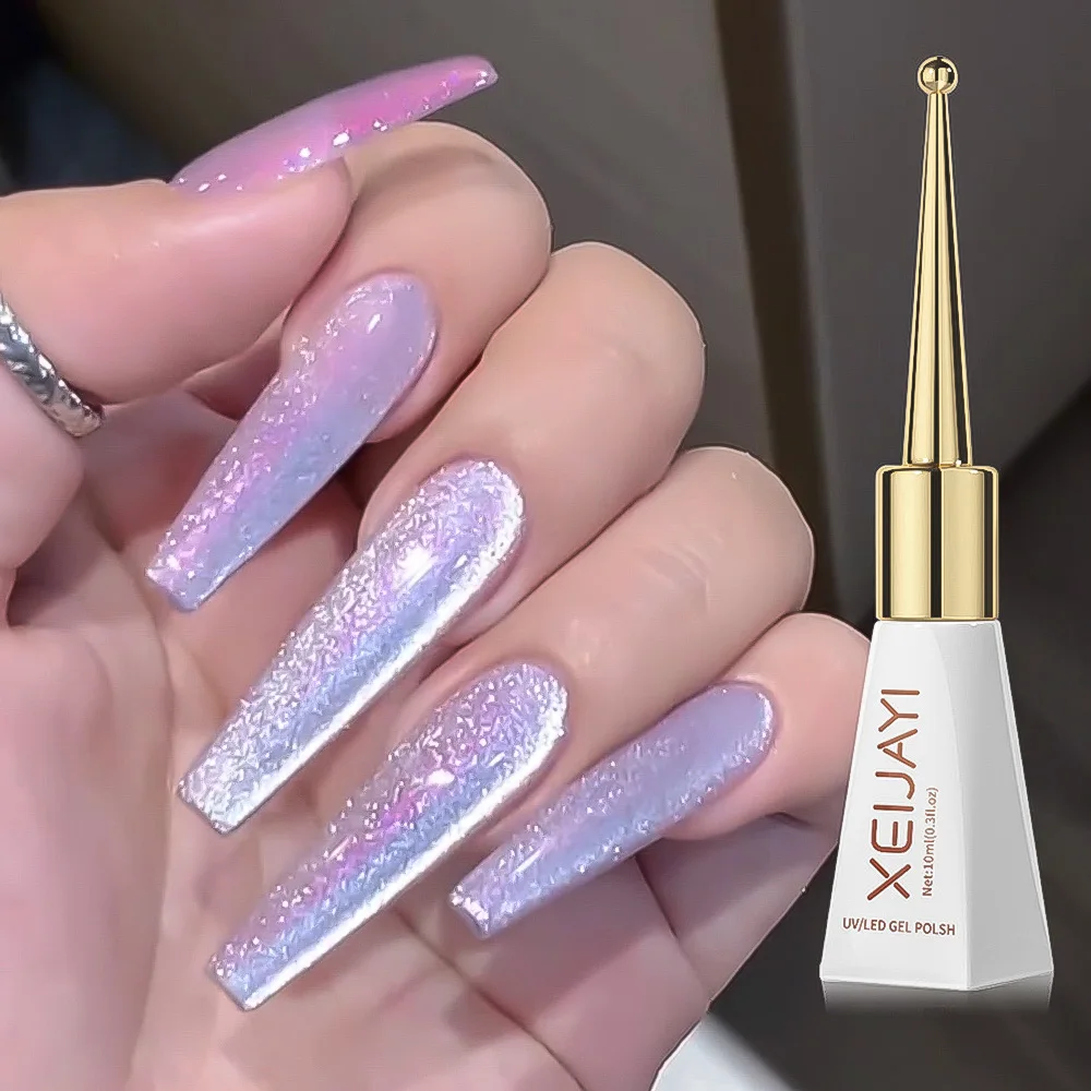10ml XEIJAYI Silk Nude Pink Crystal Cat's Eye Nail Polish UV Semi