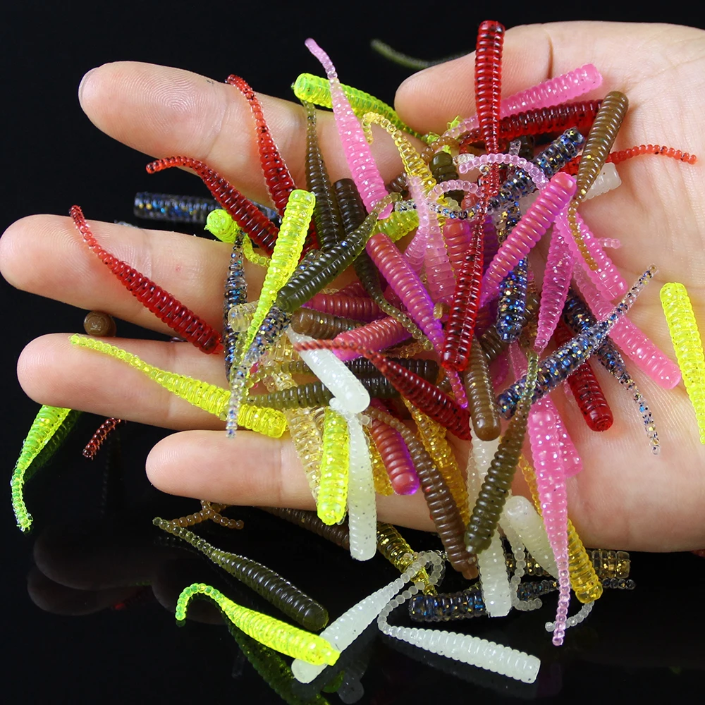 Spinpoler Soft Plastic Fishing Lures 40mm/0.3g Worms Silicone Artificial  Bait Panfish Crappie Perch Bait Ice Fishing 100pcs/Pack