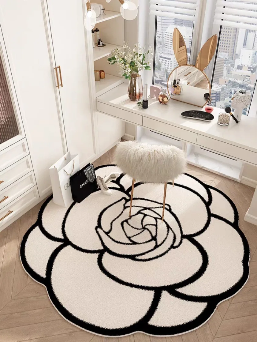 Floor Mat Round Camellia Crystal Velvet Living Room Bathroom Door Absorbent Quick-Drying Non-slip Carpet