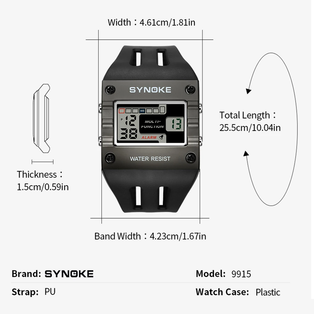 Youth Men's Sports Electronic Watch, Waterproof Multifunctional Retro Square Electronic Watch