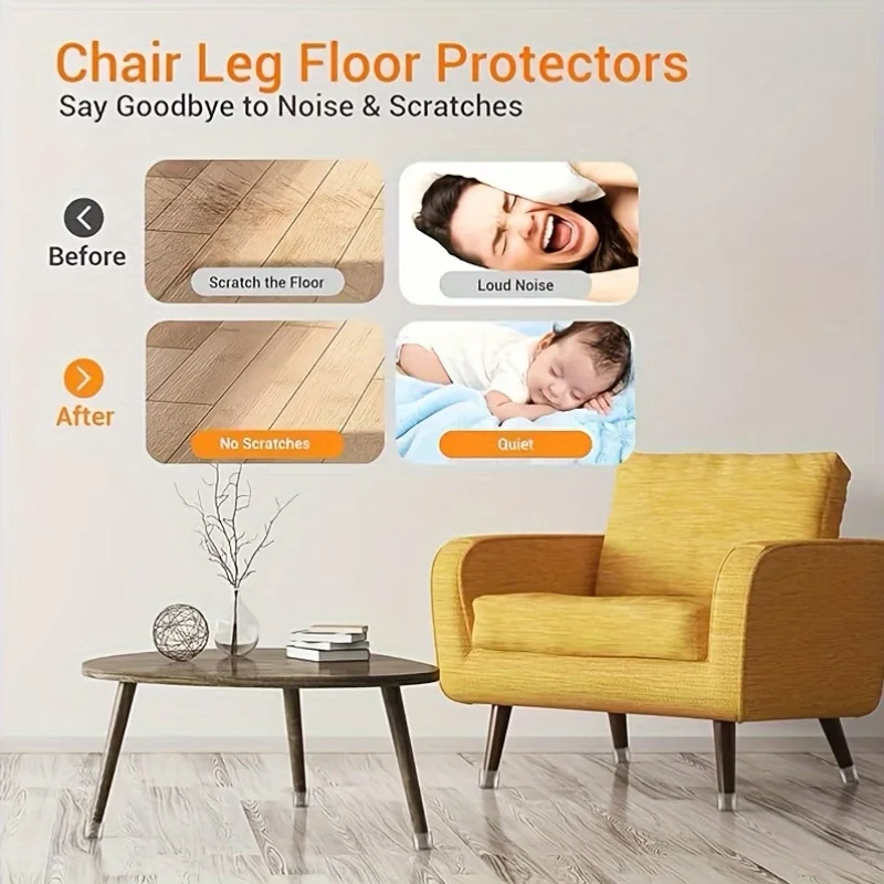 12-Pack Square Chair Leg Floor Protectors with Felt Pads - Anti-Slip Furniture Covers
