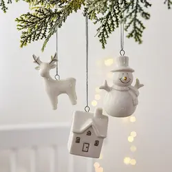 Ceramic Crafts Christmas Ceramic House Pendant Scene Layout Home Decor New Year Party Decoration Gifts Hollow out Snow House