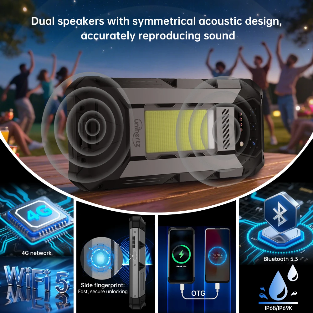 Unihertz 8849 Hike Smartphone Android 14 With 200 Meter Flashlight LED 23800mAh 24GB 512GB Dual Speaker Helio G200 IP68/IP69K 4G