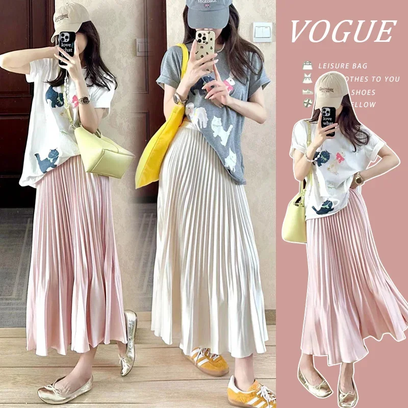 Good Quality Summer Maternity Belly Skirts Adjustable Waist Pregnant Woman Pleated Skirt Long Loose Pregnancy Empired Skirt