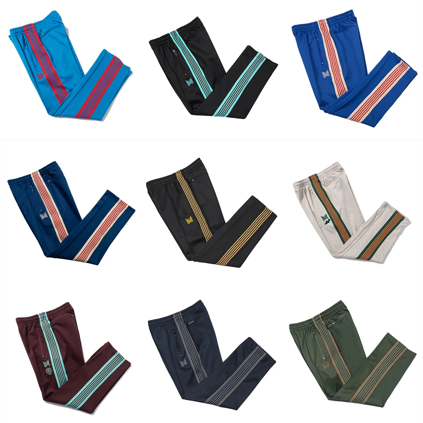 

New Stripes Needles Pants Men Women Butterfly Needles Track Pants High Street Awge Straight Trousers Top Quality Pant