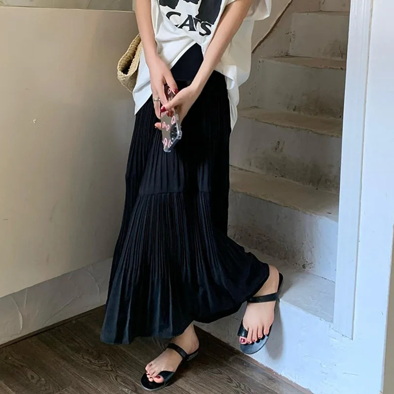 Summer Fashion Pleated A Line Maternity Long Skirts Warm Loose Belly Clothes for Pregnant Women Casual Pregnancy
