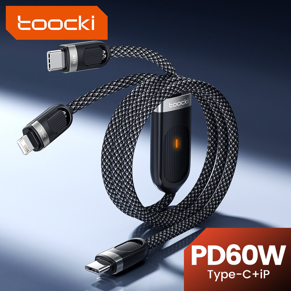 Toocki 60W 2 in 1 Type C Cable USB C To USB C Lighting Cable For iPhone 15 14 13Pro Xiaomi Samsung S23 Fast Charging Data Cord