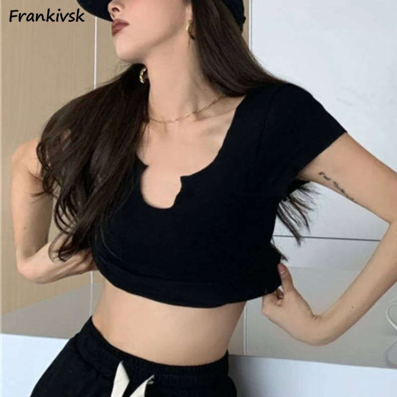 

Однотонные женские футболки в европейском стиле ретро Стильные Простые универсальные хипстерские в стиле Харадзюку офисные конфетные Летние удобные