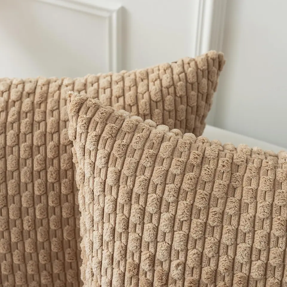 OTOSTAR Lot De 2 Housses De Coussin Décoratives Carrées En Velours Côtelé Uni Et Doux, à Rayures Pour Canapé, Lit, Salon, Décoration D'intérieur, 45,7