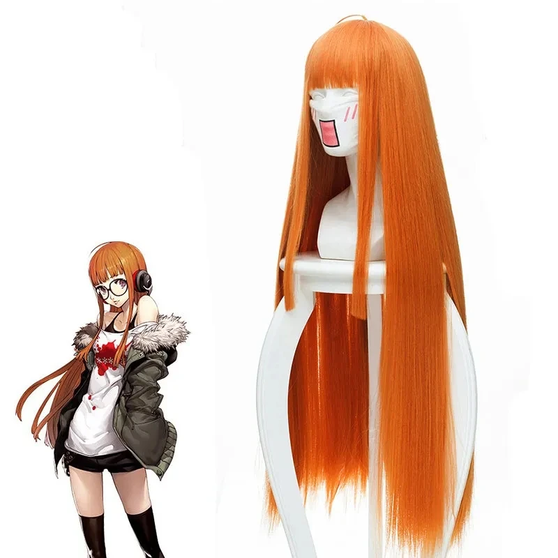 Peluca de Anime Persona 5 Futaba Sakura para mujer, disfraz de Cosplay, pelo sintético largo, fiesta de Halloween, juego de rol