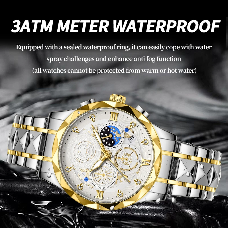 PAAZOMU Luxury Man Wristwatch Waterproof Luminous Chronograph Watch for Men Stainless Steel Men's Quartz Watches reloj hombre