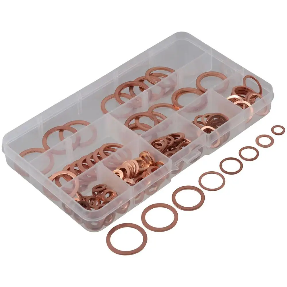 

165Pcs Metric Flat Washer Assorted Set 8 Sizes M6 M8 M10 M12 M14 M16 M18 M20 Assortment Kit Copper Washers Sump Plugs Water