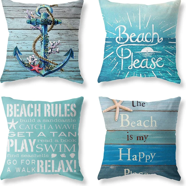 Decorative Pillow Cover Marine  Decorative Pillow Case Marine - Set 4 Blue  Throw - Aliexpress