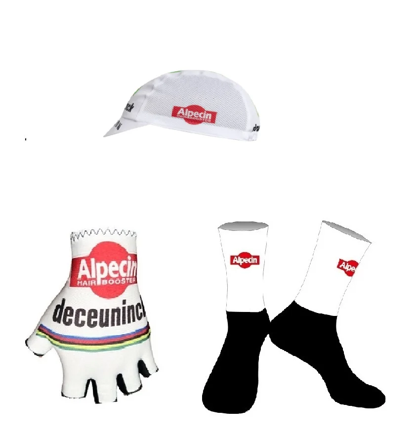 

2024, белая пара велосипедных перчаток ALPECIN Deceuninck Team с полупальцами + одна пара велосипедных носков + искусственная кожа