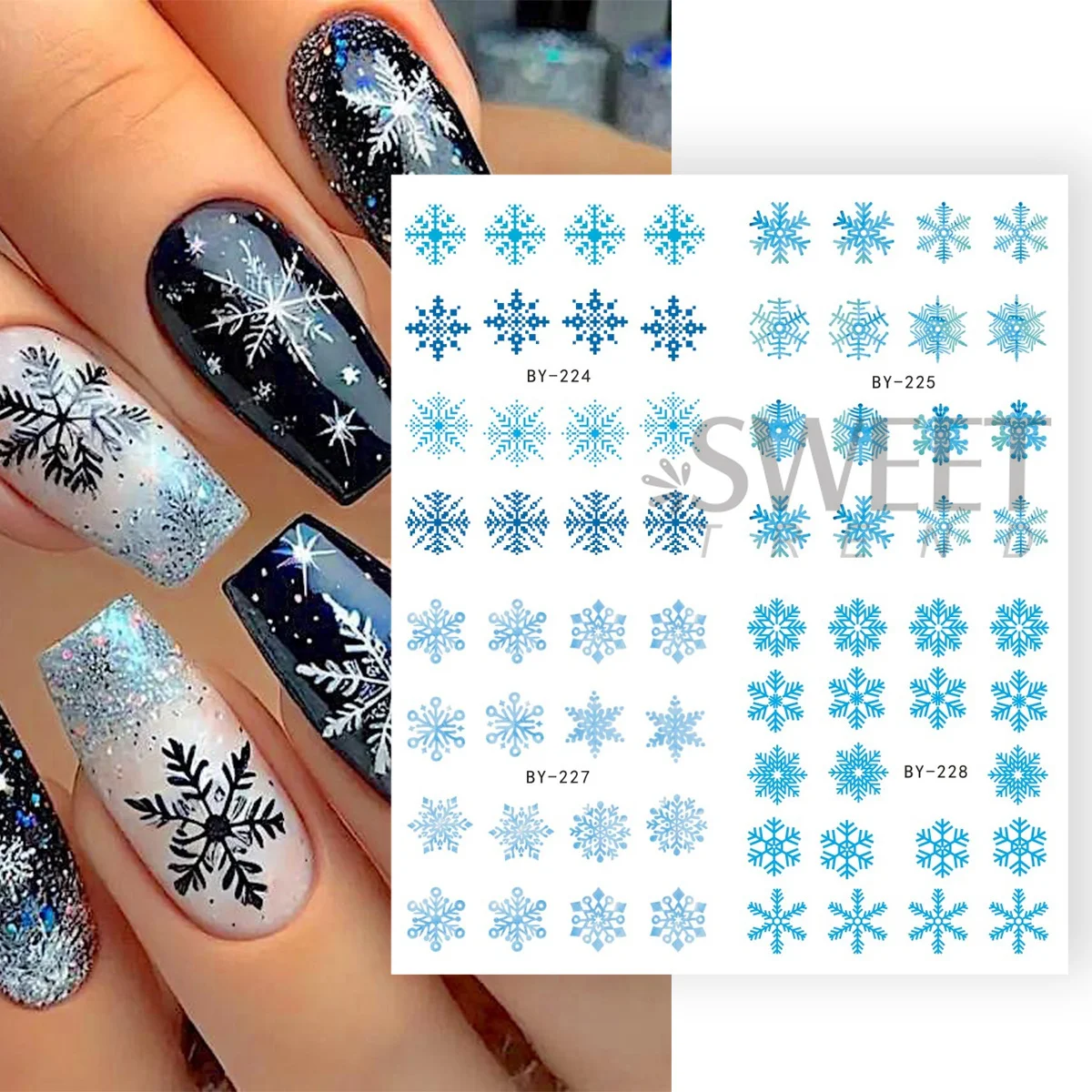 12 Design Winter Snowflakes Nail Transfer Sliders Gradient Blue Purple Pink Snow Decals DIY Charm New Year Manicure Foils Wraps