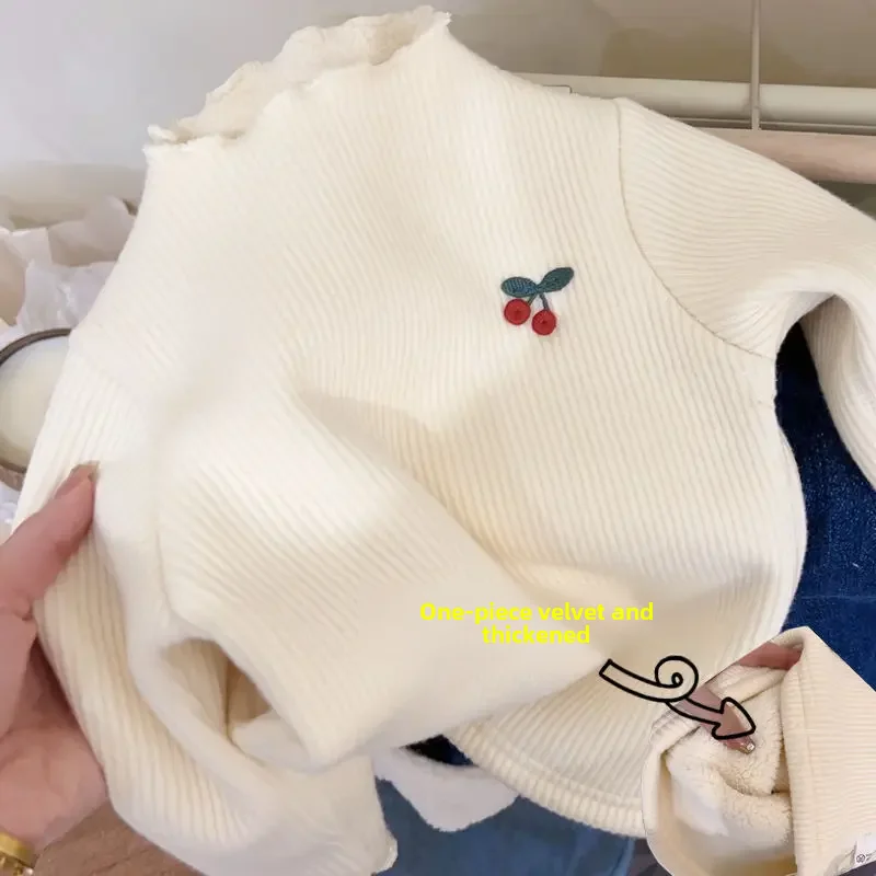 여아용 플리스 안감 베이스 레이어 탑, 세련된 하프 폴로, 터틀넥 탑, 베이비 따뜻한 긴팔 티셔츠, 가을, 겨울, 신상, 2022