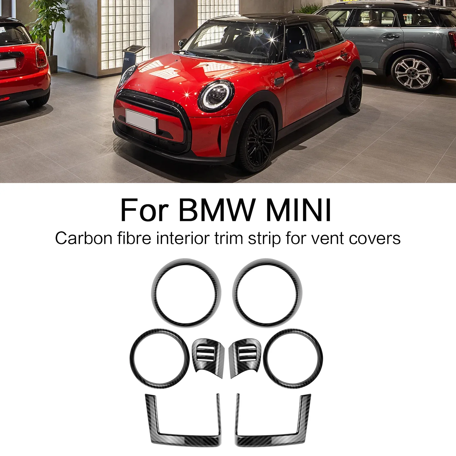 

For BMW MINI Cooper F55 F56 F57 8PCS Air Vent Cover Carbon Fiber Interior Mouldings Auto Air Outlet Trims Stickers