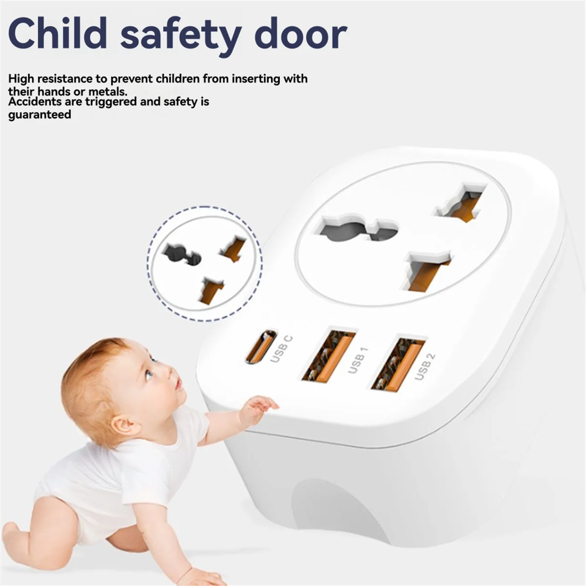 【2025-Electronics】컨버터 충전기/범용 어댑터 여행용 플러그 급속 충전기 USB 구멍 C형 컨버터 + USB 포트 2개 EU 플러그