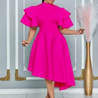 S-3XL African Party Evening Dresses for Women Summer Fashion 2024 African Short Sleeve Polyester White Yellow Orange Midi Dress 6