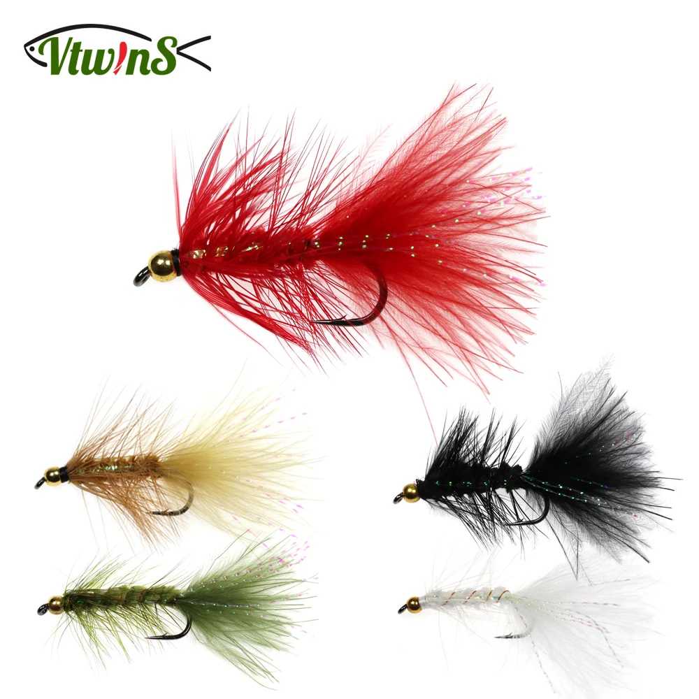 Vtwins All'Ingrosso Bead Head Woolly Bugger Streamer Flash Tinsel Marabou Feather Fly Fishing Mosche Saltwater Fly Trota Mosche Esca