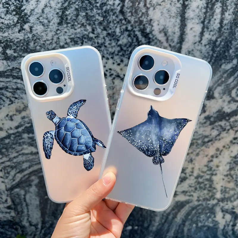 Sea Blue Turtle Design Laser-Engraved Phone Case with Cool Ocean Pattern