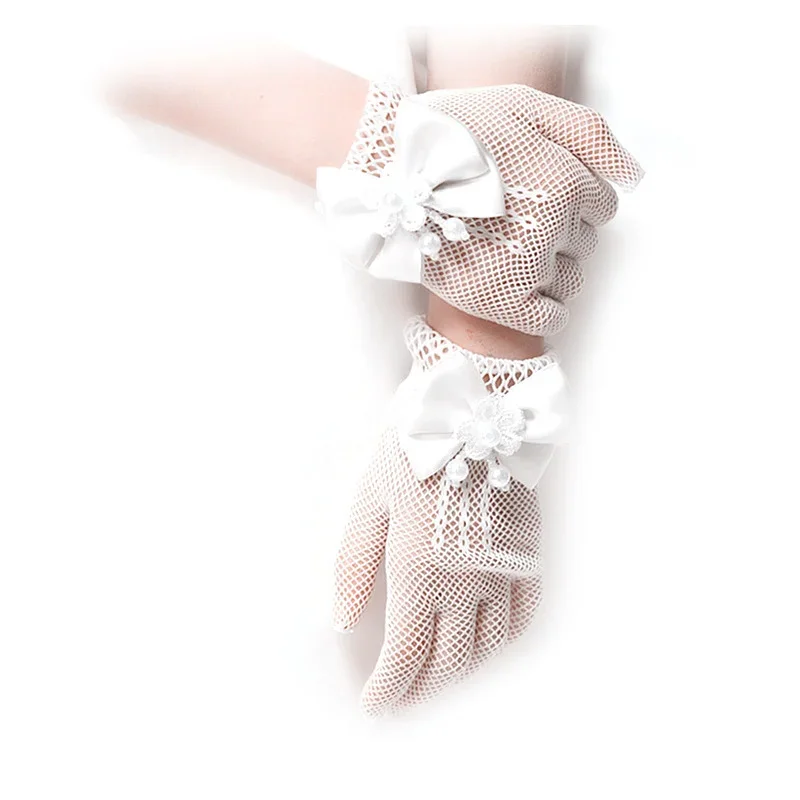 Fashion Princess Wedding Gloves for Girls Mesh Evening Children's Holiday Accessories with Birthday Bow Performance Gloves for wedding gloves
