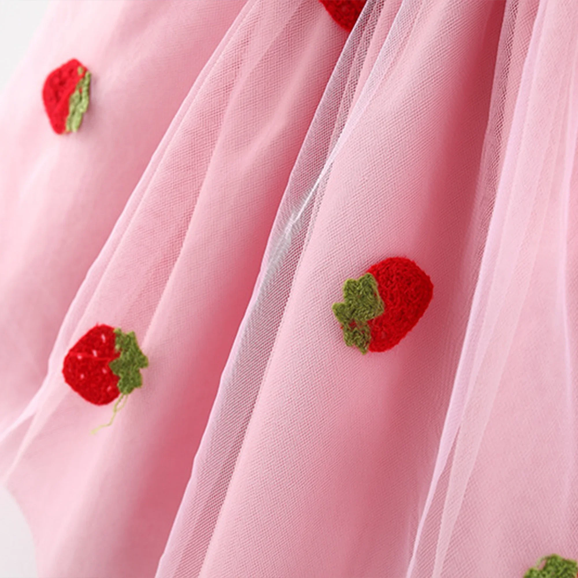 Strawberry Embroidered Denim & Mesh Tank Dress