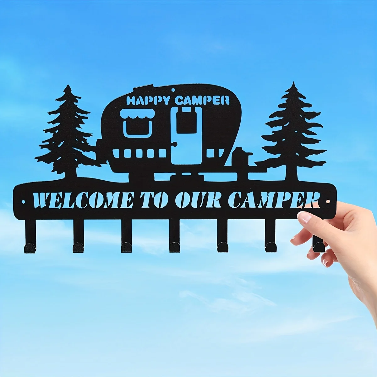 

CIFBUY Camper And Trees Coat Rack Wall Mounted, Decorative Coat Hooks Black, Coat Hanger Wall Hook Rack, Key holder Gift